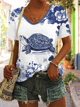 Damen-Blumen schildkröten druck lässig T-Shirt